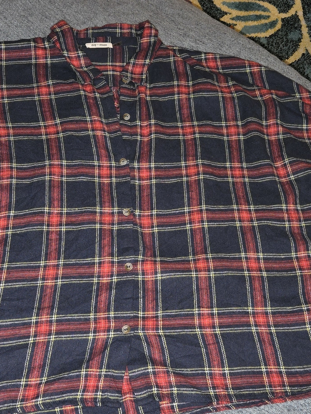 Women's Navy and Red Plaid Button-Up Shirt